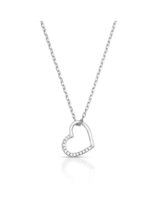 Colar prata 925 com coração lateral cravejado