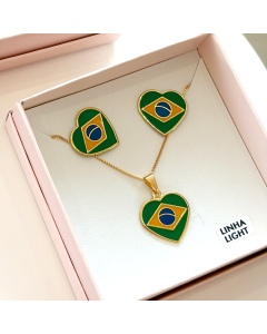 Conjunto coração Brasil bijoux