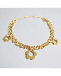 Pulseira dupla com bolinha e flor