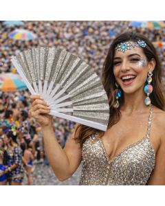 Leque com glitter grande prata