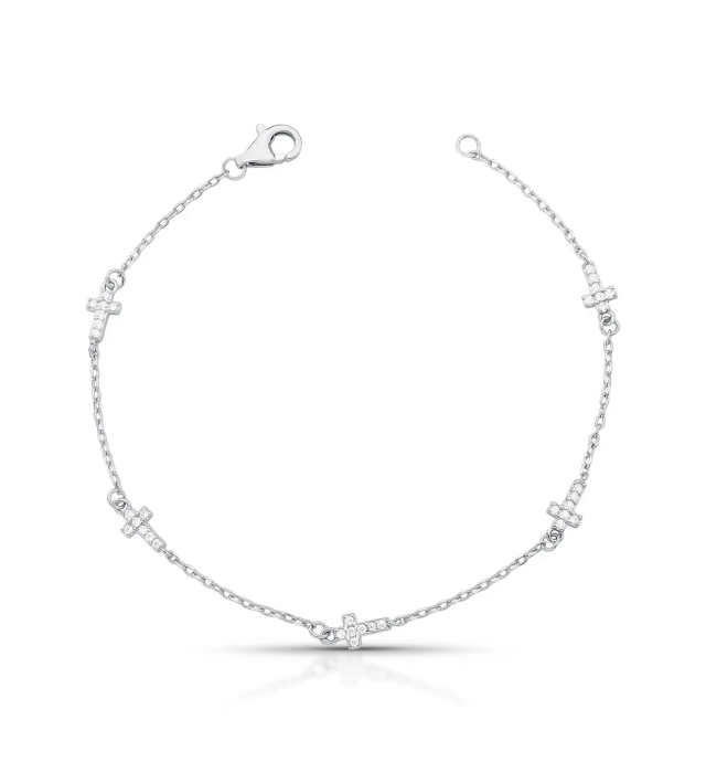 Pulseira prata 925 com mini cruz cravejada