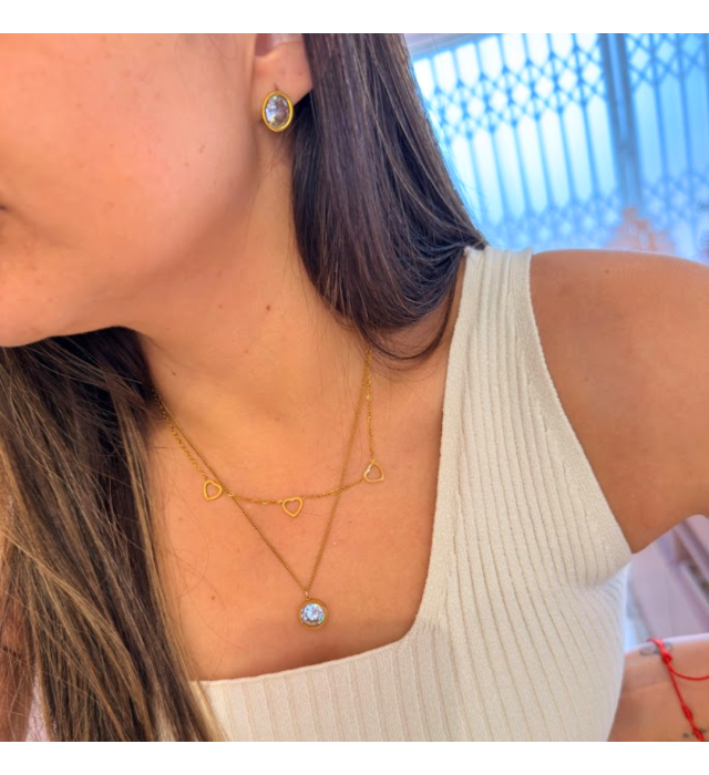 Conjunto colar duplo e brincos