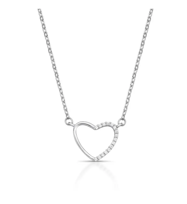 Colar prata 925 com coração vazado