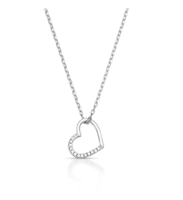Colar prata 925 com coração lateral cravejado