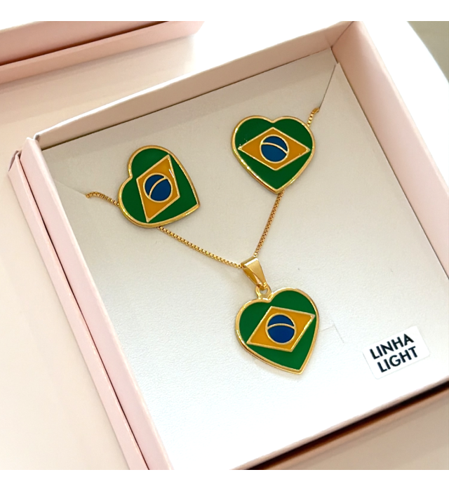 Conjunto coração Brasil bijoux