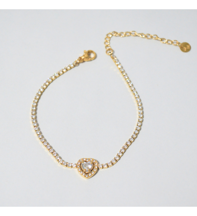 Pulseira riviera com coração delicado no meio