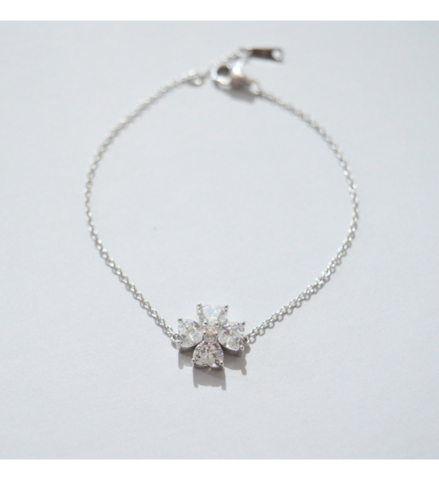 Pulseira prata 925 com trevo de corações zircônia