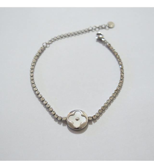 Pulseira aço riviera com trevo