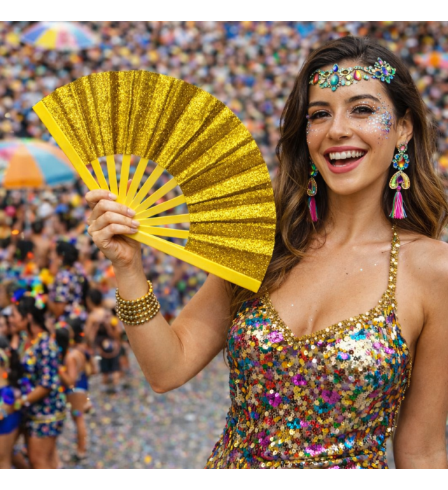 Leque com glitter grande dourado