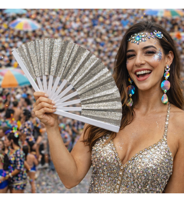 Leque com glitter grande prata