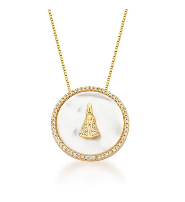 Colar medalha madrepérola com NSAparecida