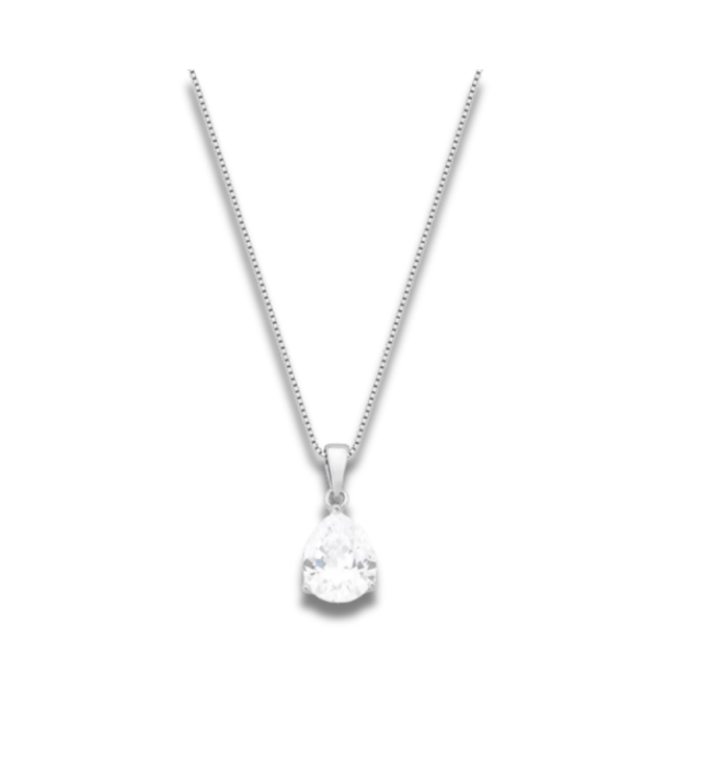 Colar prata 925 com gota em zircônia
