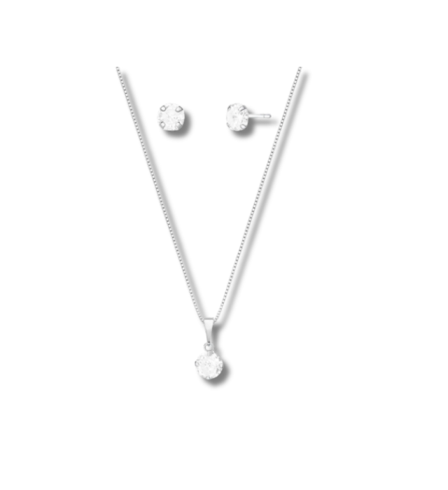 Conjunto brinco e colar prata 925 ponto de luz